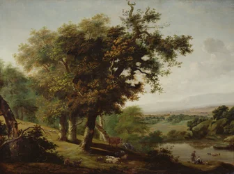 Maisema kolmen tammen kanssa